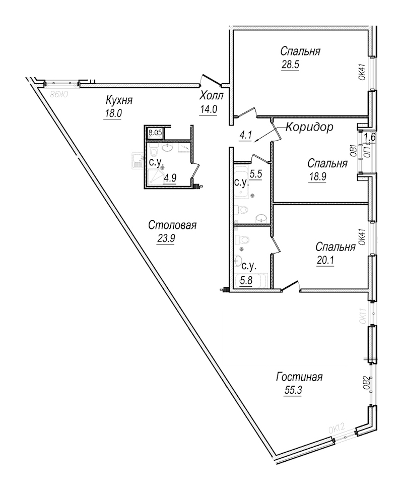 4-комнатная квартира 199.8 м², 5/8 эт., Комплекс апартаментов «Meltzer Hall»